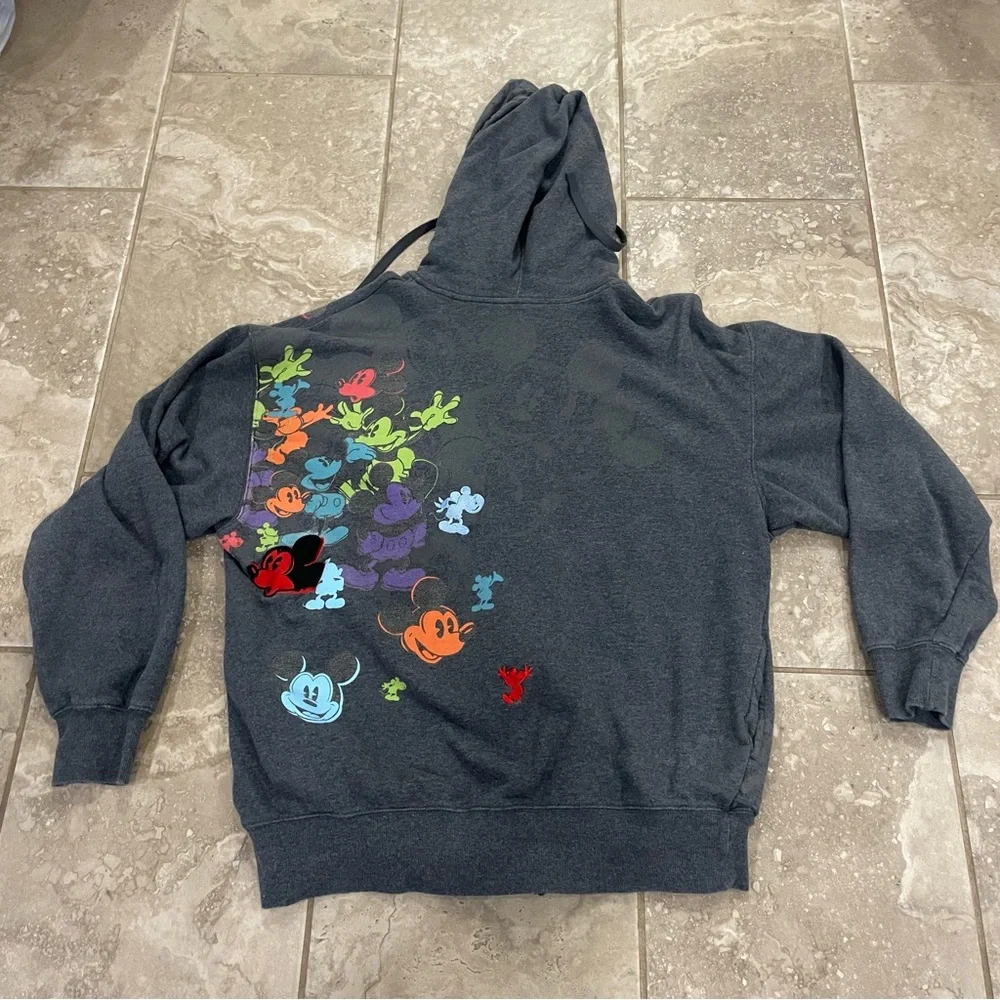 Disneyland Mickey Mouse Mens Hoodie Sweatshirt Gray Embroidered Full Zip‎ Large
